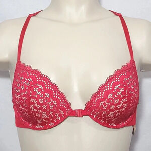 32B Xhilaration Front‎ Close Lace T-Back Push-Up Plunge Bra UW Cupid Red NWT